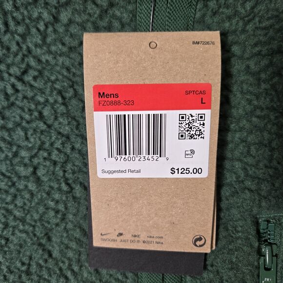 Nike Sportswear Club Mens Large Fleece Sherpa Green Zip Up Jacket FZ0888 323 L - Picture 4 of 7